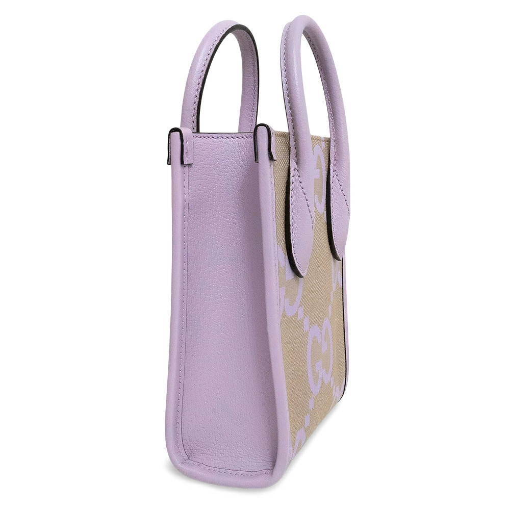 Gucci Tote Shoulder Handbag Crossbody Jumbo GG Canvas Leather Purple Beige - Picture 4 of 10